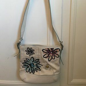Authentic COACH White Suede Floral Bee Crossbody